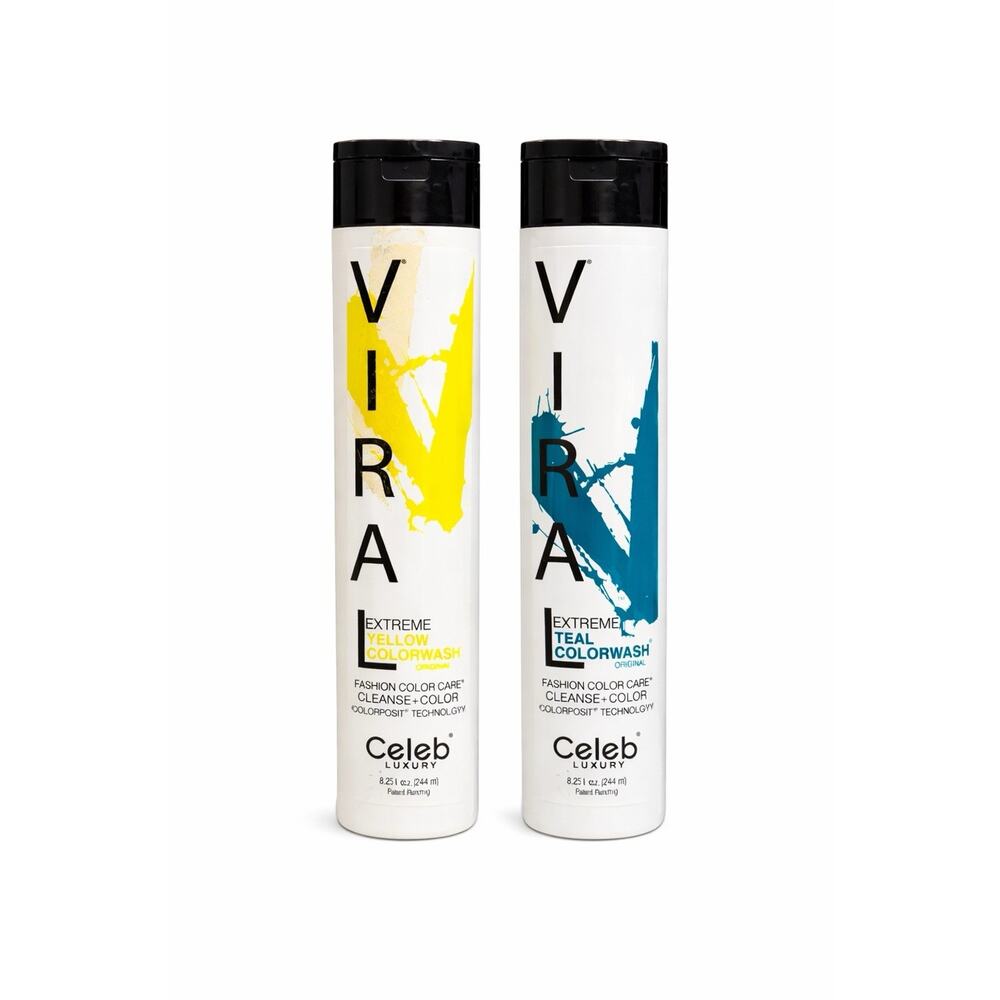 Celeb Luxury VIRAL Colorwash Yellow & Teal 8.25oz Set of 2 Shampoo Unsealed